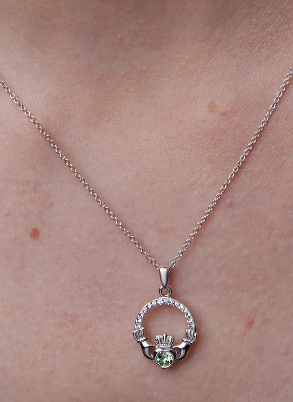 Claddagh Birthstone Pendant With Swarovski Crystals - August